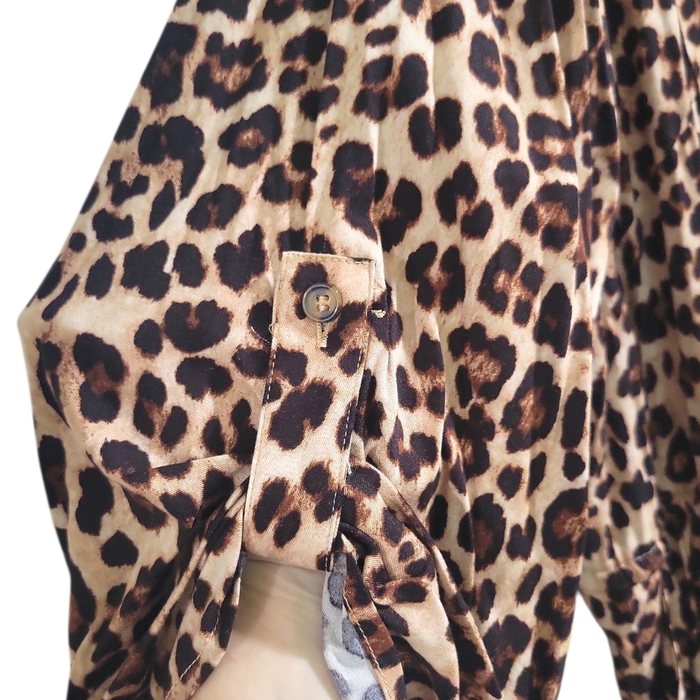 Torrid Women's Leopard Print Chalis Midi Dress NWT Size 4X Drawstring Buttons - Picture 10 of 16